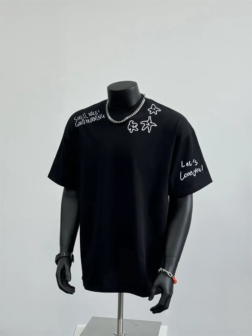 230g！重磅不透夏季潮流简约星星设计师休闲短袖情侣宽松t恤百搭