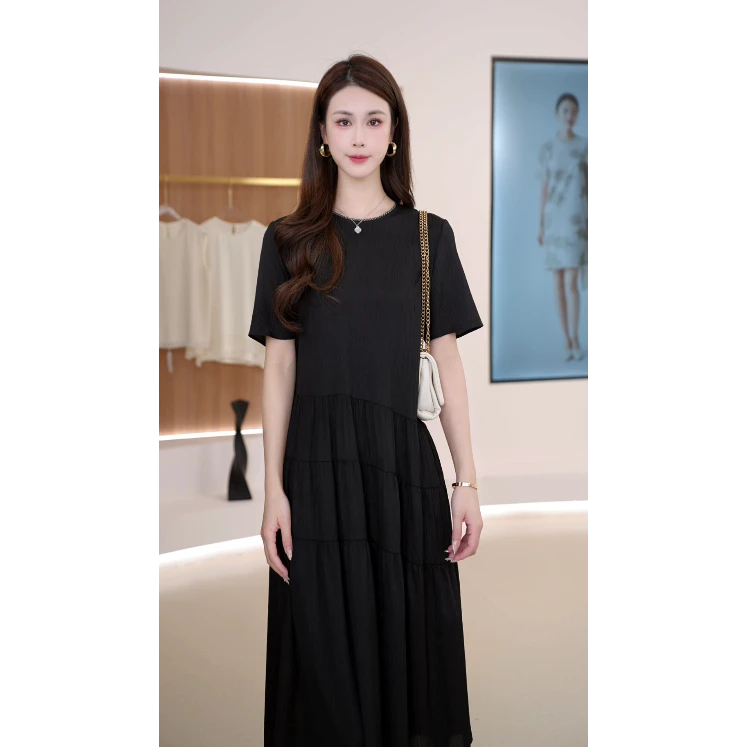 R H2025年新款显瘦设计感显瘦波纹绸桑蚕丝连衣裙