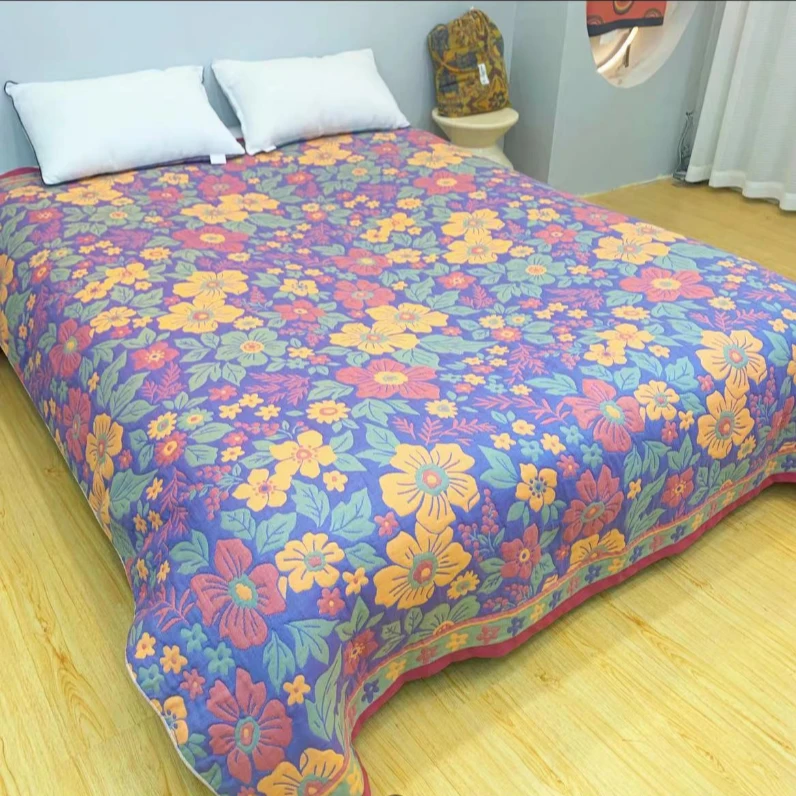 【MS】纯棉纱布盖毯--彩色花朵150*200