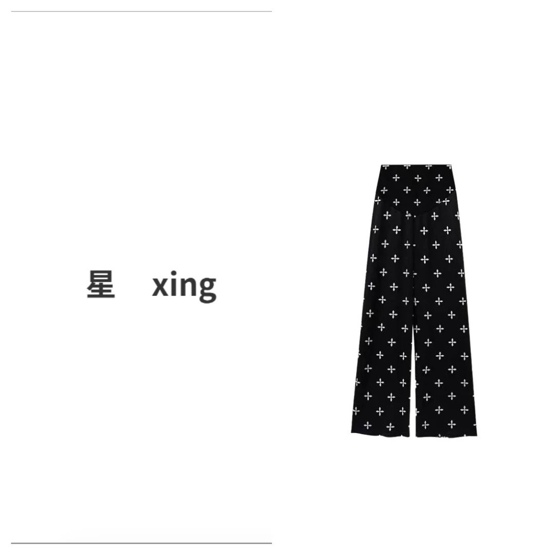 160十字印花夏装新款宽松显瘦百搭休闲阔腿裤54160