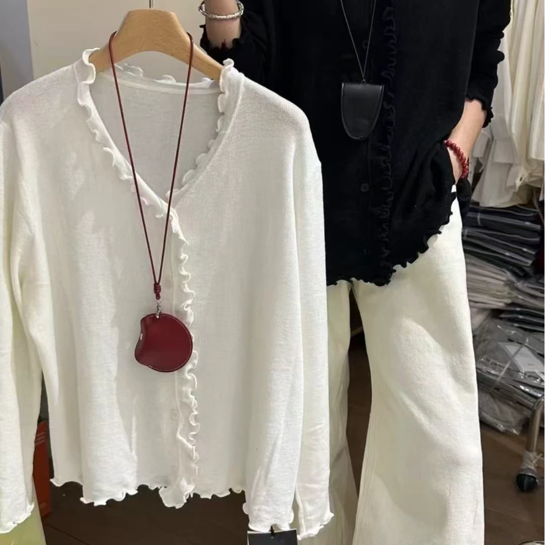 085-853-大码高级感木耳边针织开衫