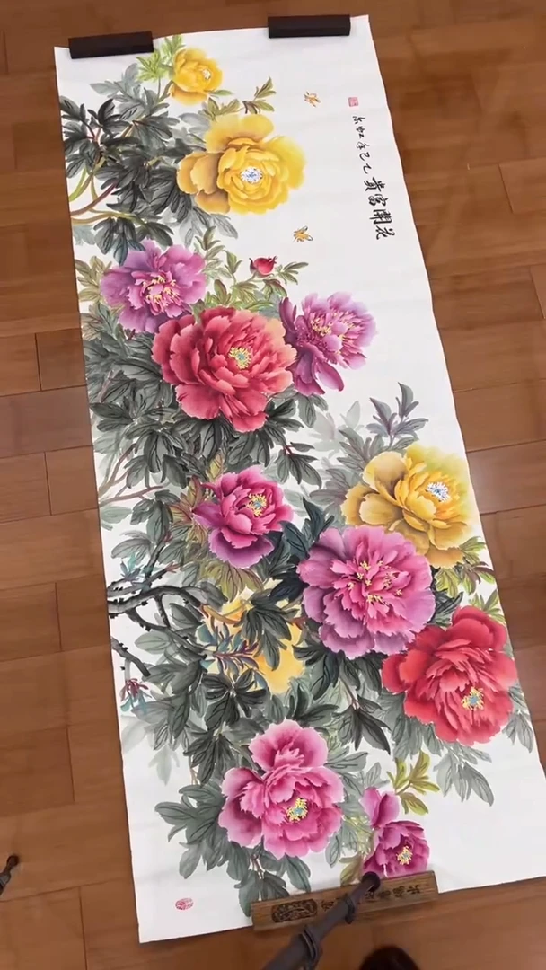 国画【福利，纯手绘国画】段虹尔牡丹横幅180*68厘米