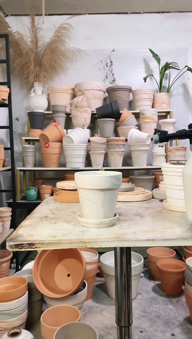 13*13绿白陶 1盆1托