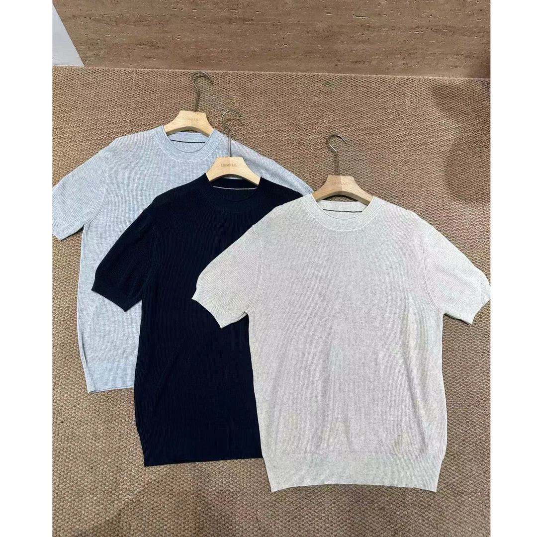 DW 夏季圆领冰爽亚麻休闲百搭针织时尚短袖上衣