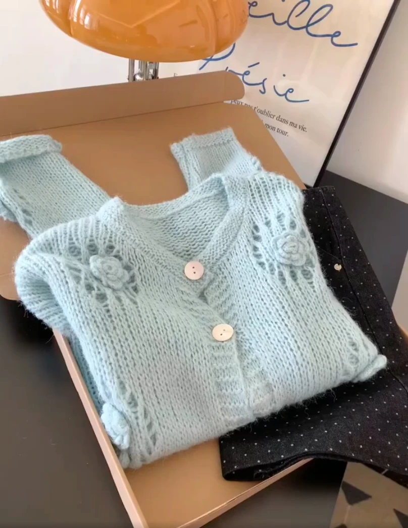 长袖气质镂空针织开衫薄款毛衣外套慵懒高级感软糯上衣女外穿