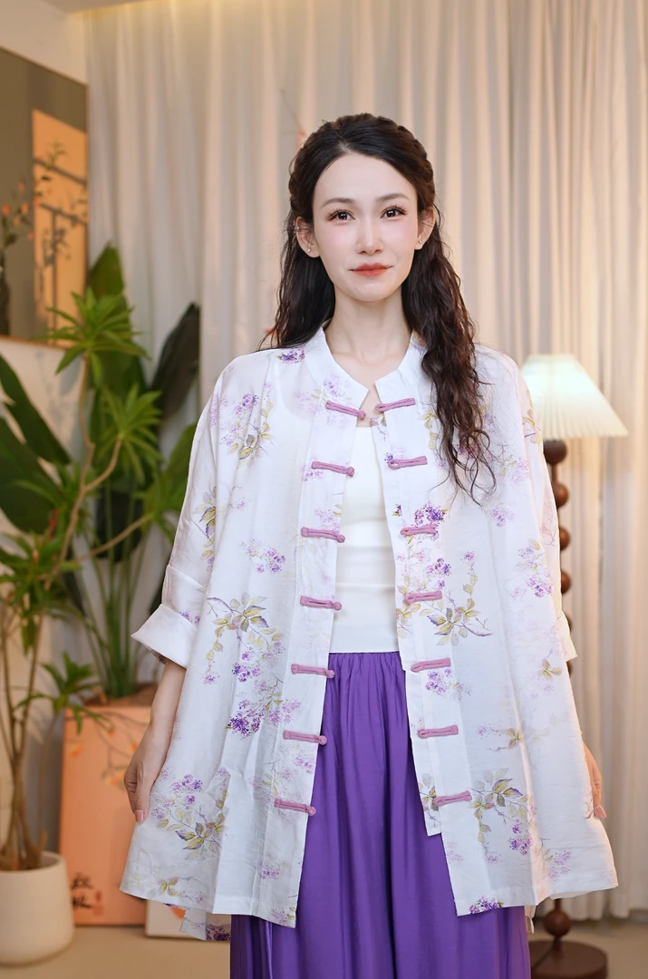 （如梦）禅意夏季汉元素防晒中国风宽松型印花新中式对襟提花夏文艺