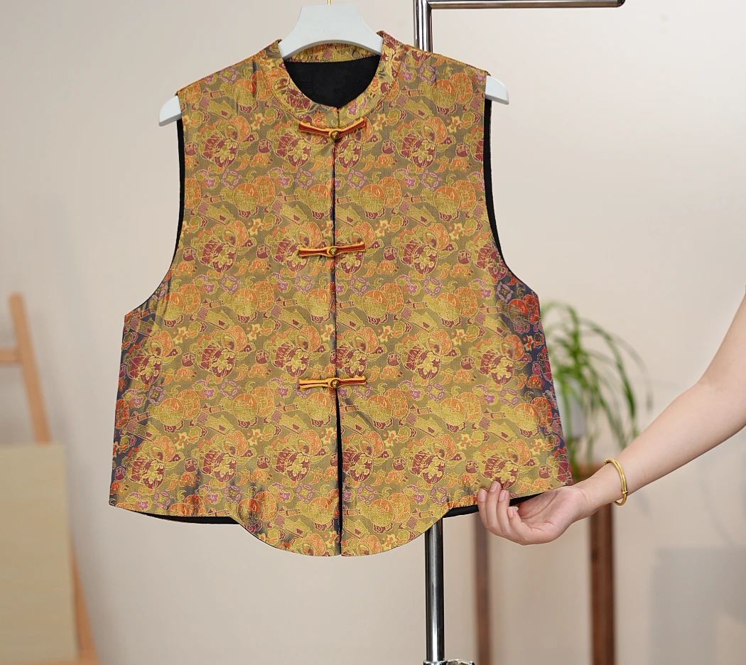 立领新中式圆领春季原创设计马夹女士时尚碎花马甲上衣