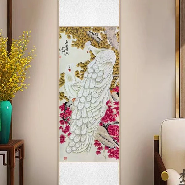 三尺《春晓双艳》软装裱卷轴成品包邮到家