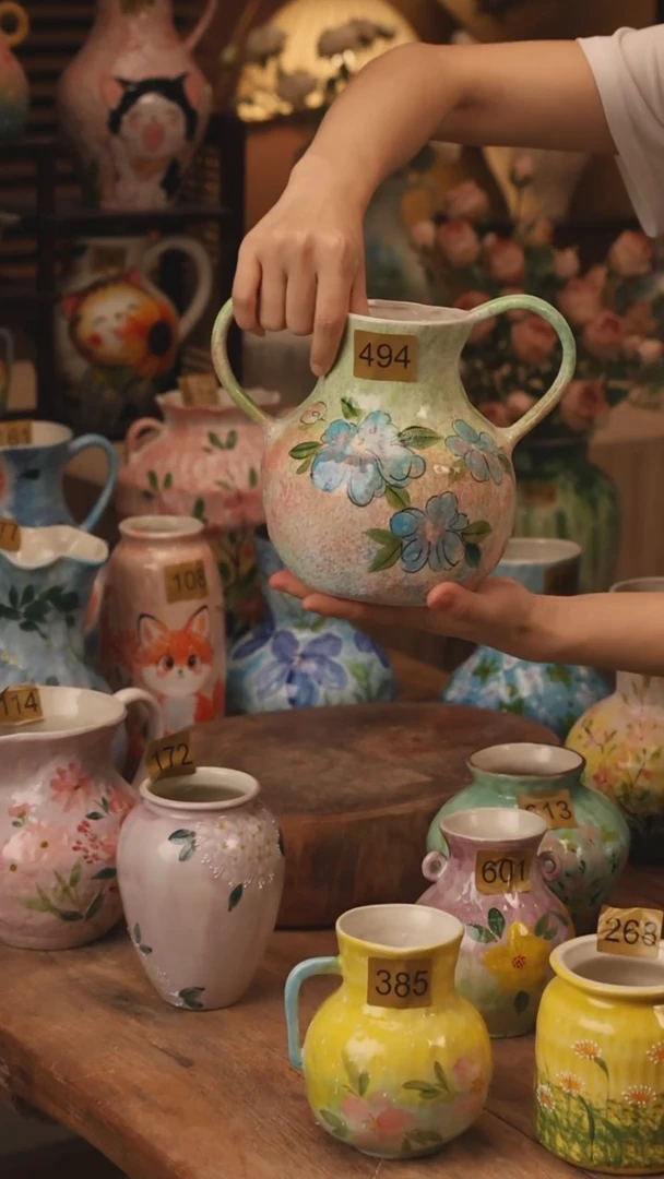 陶瓷494景德镇设计师手作花器摆件侘寂风