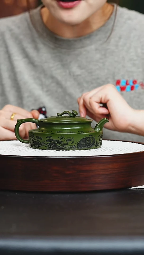 茶壶紫砂宜兴紫砂 古卣华庭 绿泥 汪东升h304
