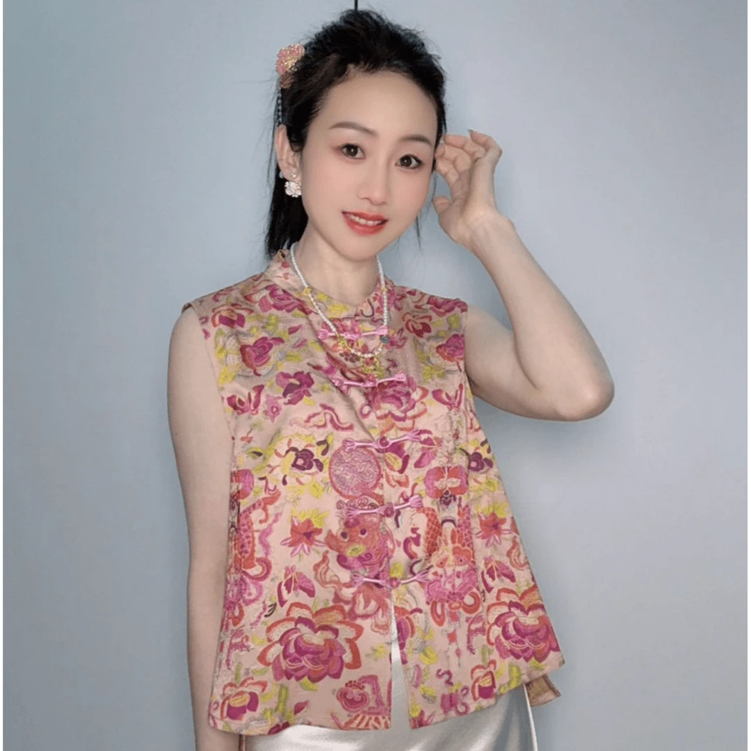 【如鱼得水】夏季新款马甲百搭提花圆领马夹无袖印花气质时尚上衣 2