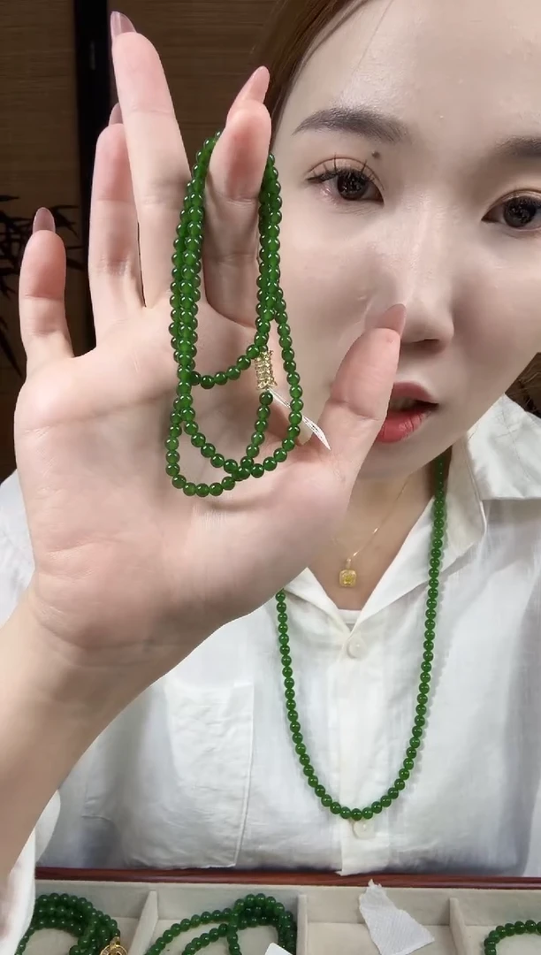 颈饰未镶嵌和田玉（碧玉）4菠菜无矿毛衣链