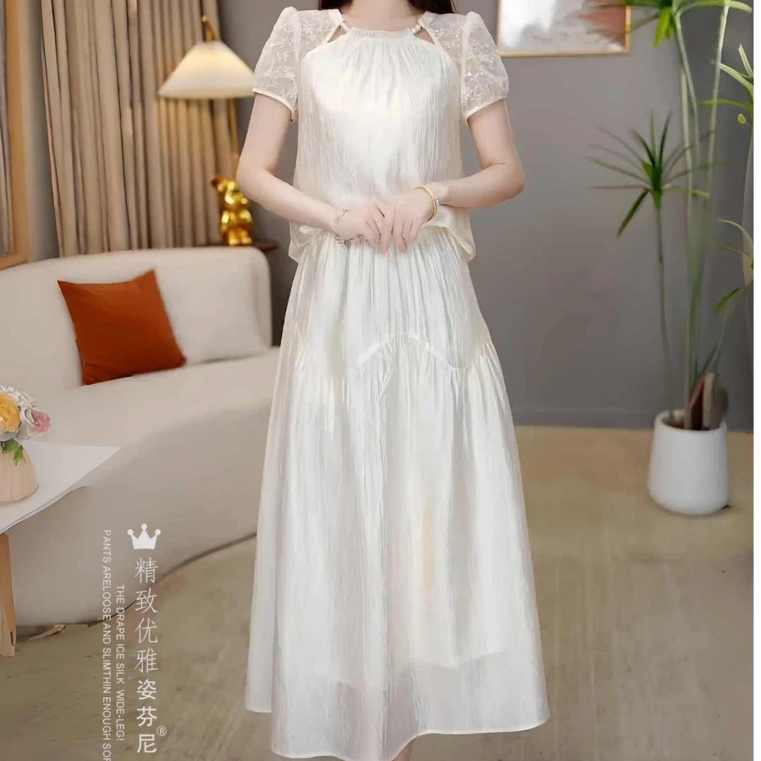 2025夏季法式高级感气质轻熟风优雅拼接上衣+显瘦半身裙套装女潮A