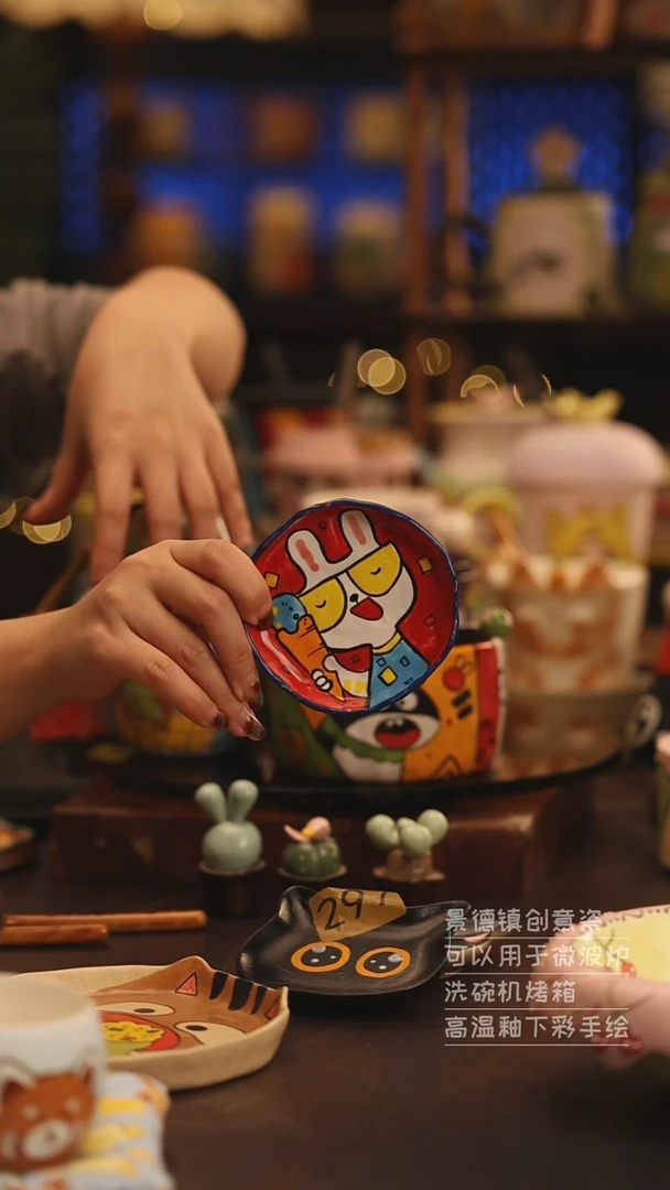 陶瓷随机景德镇可爱陶瓷釉下彩绘设计师款