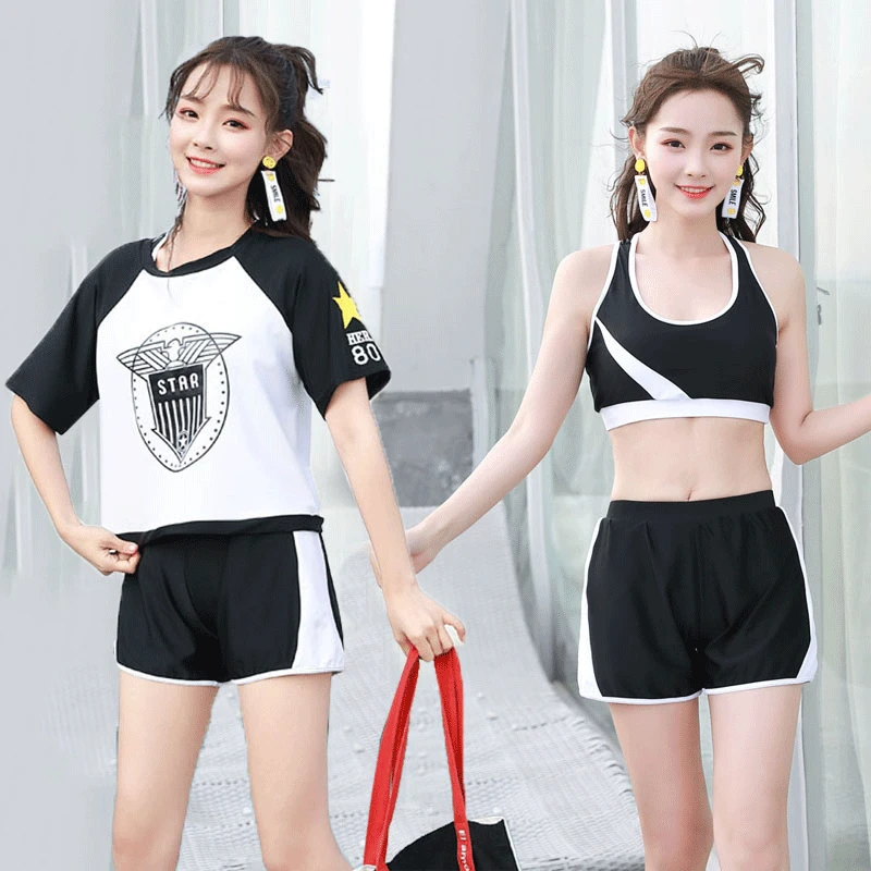 游泳衣女三件套分体学生保守运动平角小清新泡温泉宽松休闲款泳装