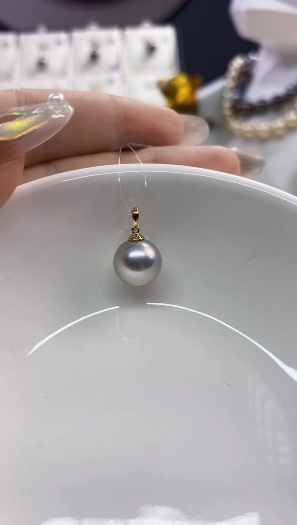 吊坠(不含链)18K金镶嵌海水珍珠9-10大溪地黑珍珠吊坠