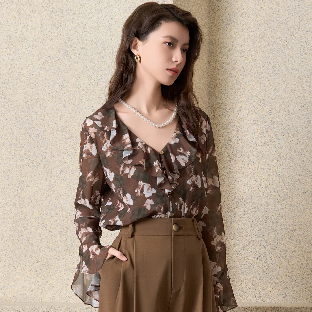 姚领YAOLY法式印花上衣