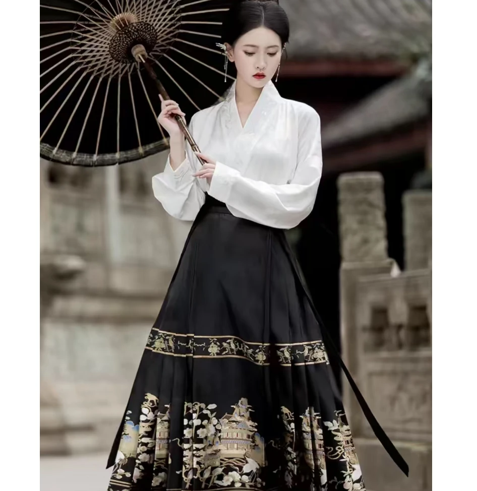 2025春季新款国风印花汉服马面裙女显瘦高腰长款半身裙8006-5【11】