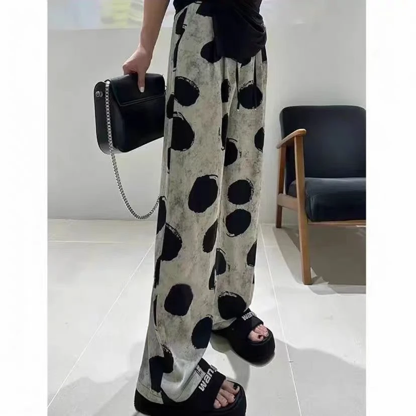 【靓衣园】时尚薄款洋气印染垂感直筒凉凉防晒花裤