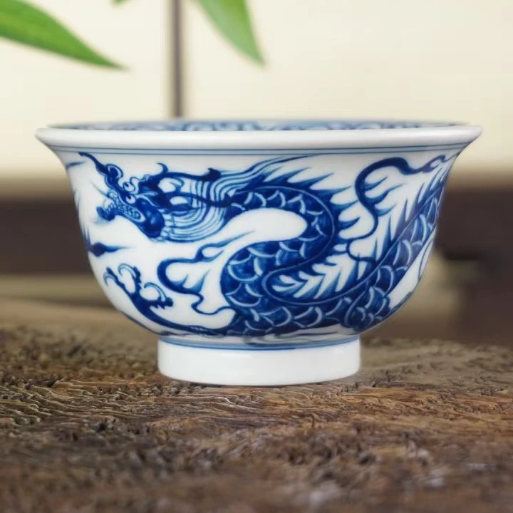 怀山堂仿元青花龙纹带内绘纯手工手绘景德镇压手杯主人杯柴窑主人