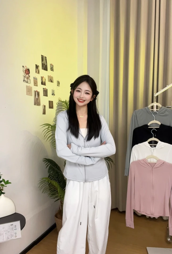 原纱防晒夏季薄款冰丝凉感防晒衣女时尚透气瑜伽外套修身防晒服