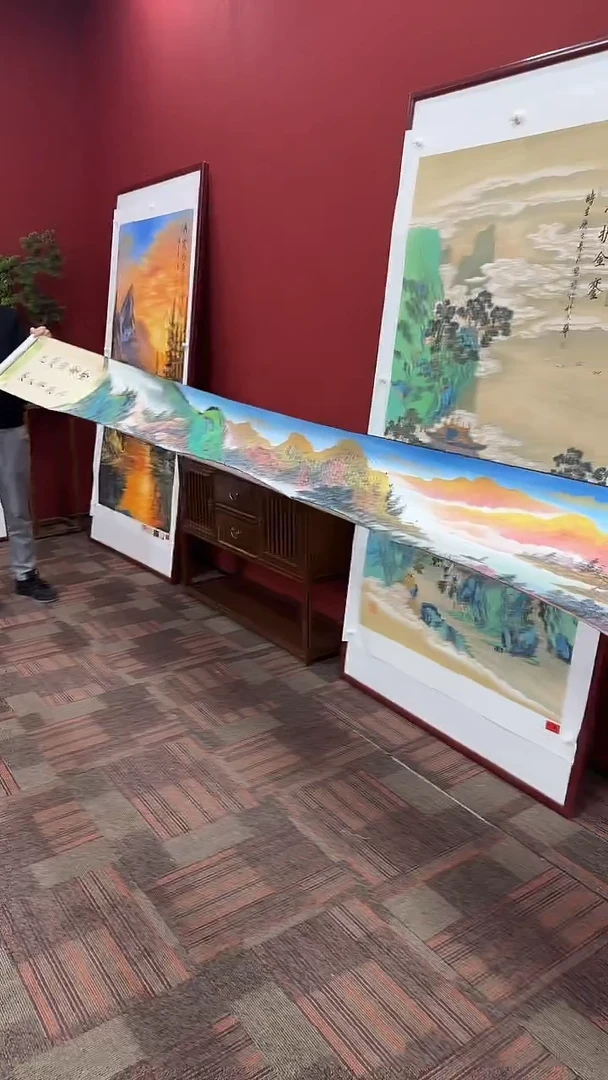 国画王碧梧绘画8pc山水长卷教材原稿