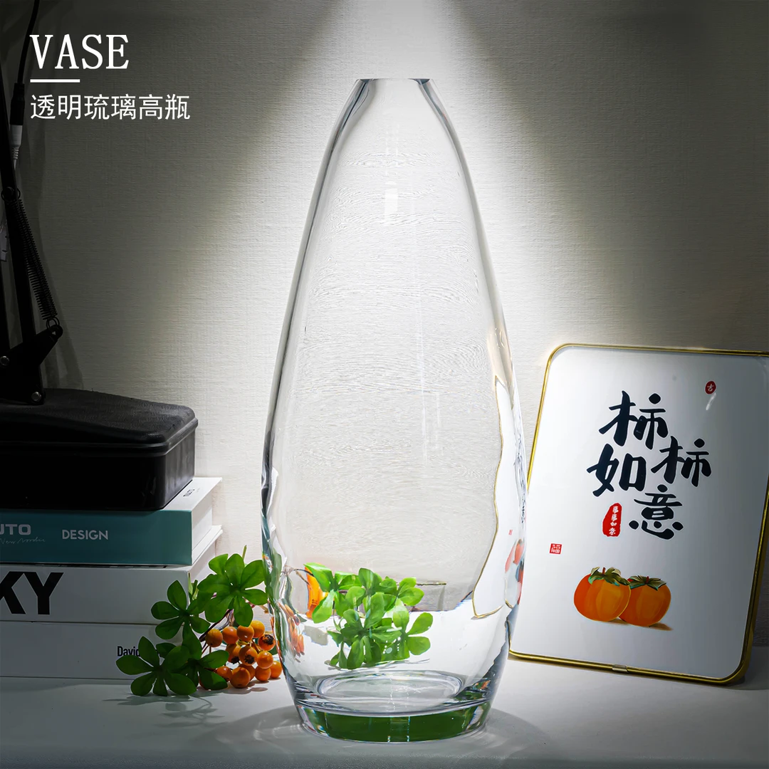 [豆豆]J664欧式轻奢时尚简约透明细口琉璃花瓶桌面装饰花器