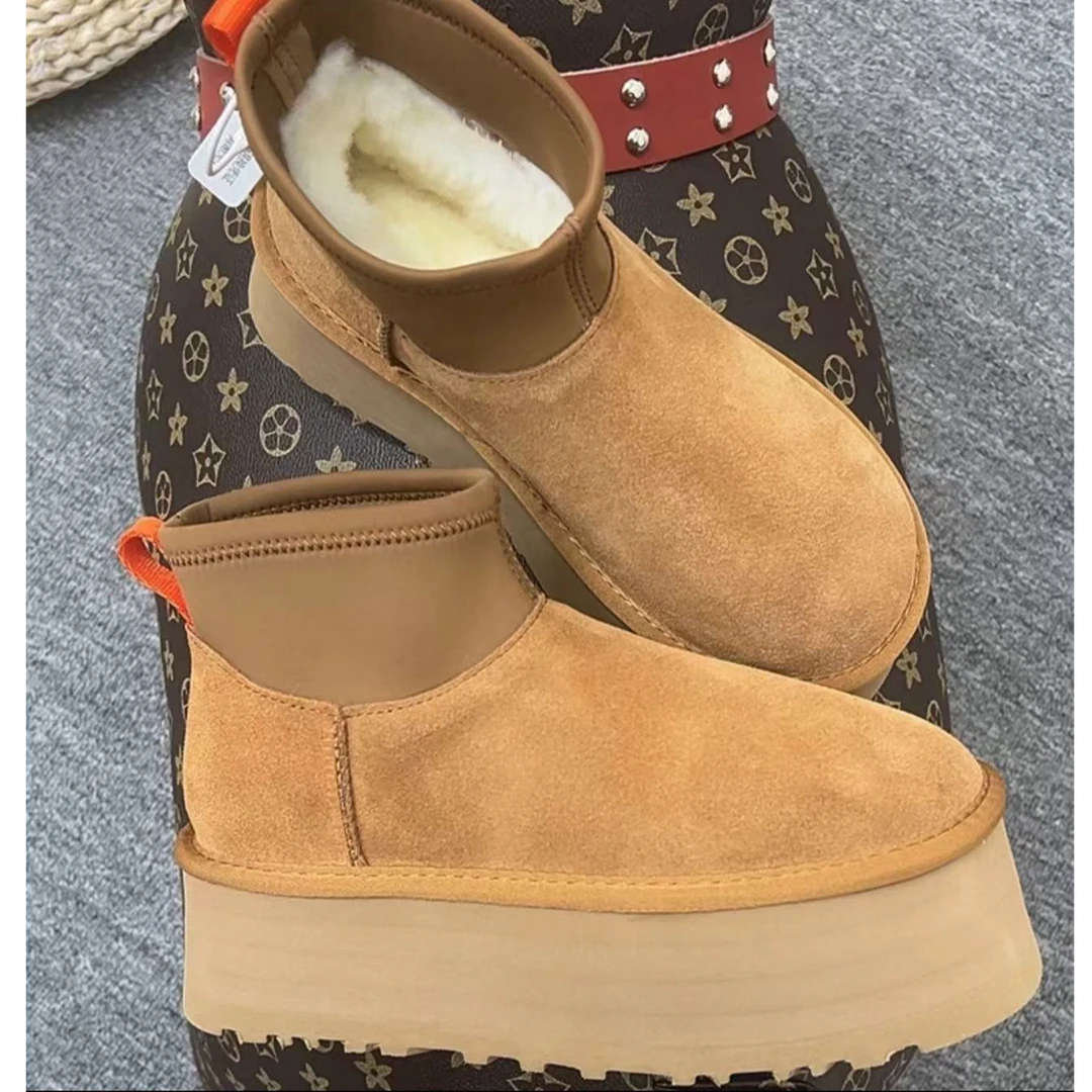 迪普正标雪地靴真牛皮真羊毛5cm增高百搭时尚