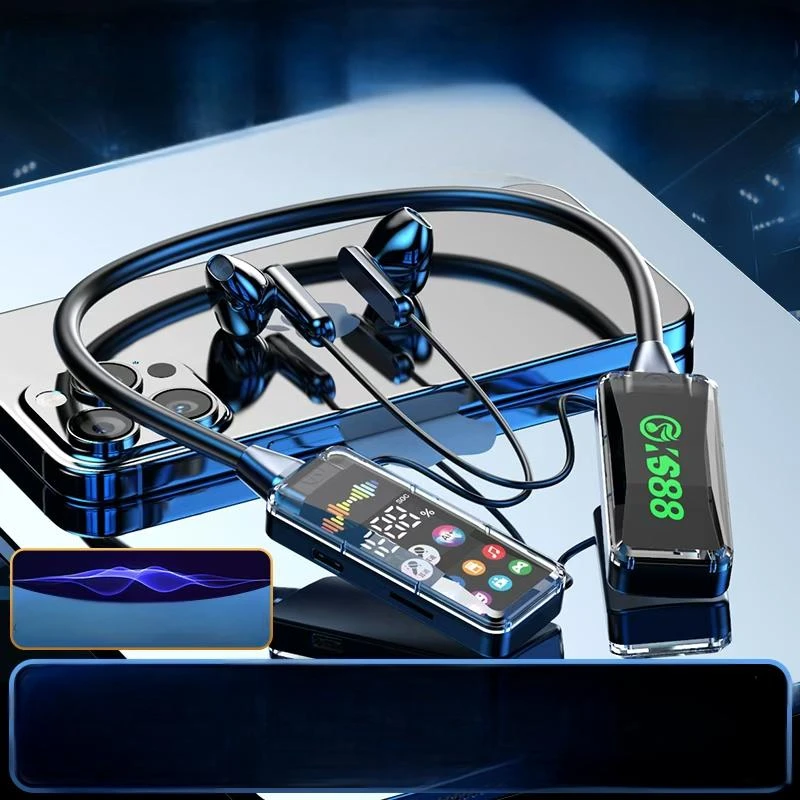 Ai智能呼唤直播K歌挂脖式蓝牙耳机降噪插卡防水耳机