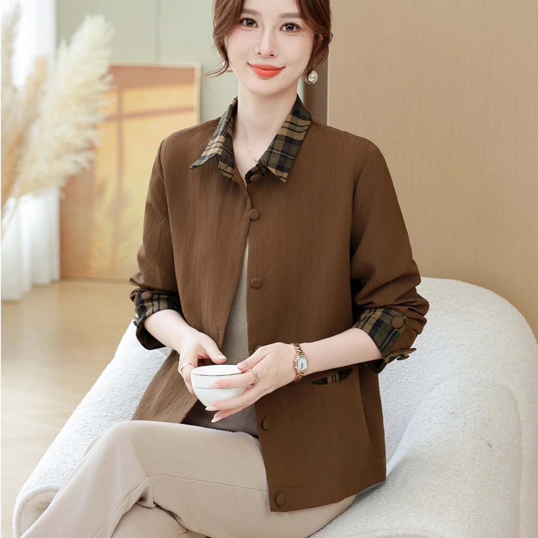 时尚妈妈春装外套薄款50岁中年妇女长袖上衣中老年女春秋夹克洋气