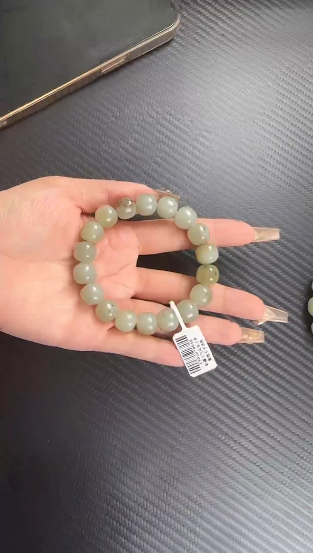 手串未镶嵌和田玉且末近矿微色差糖青白卡12手串