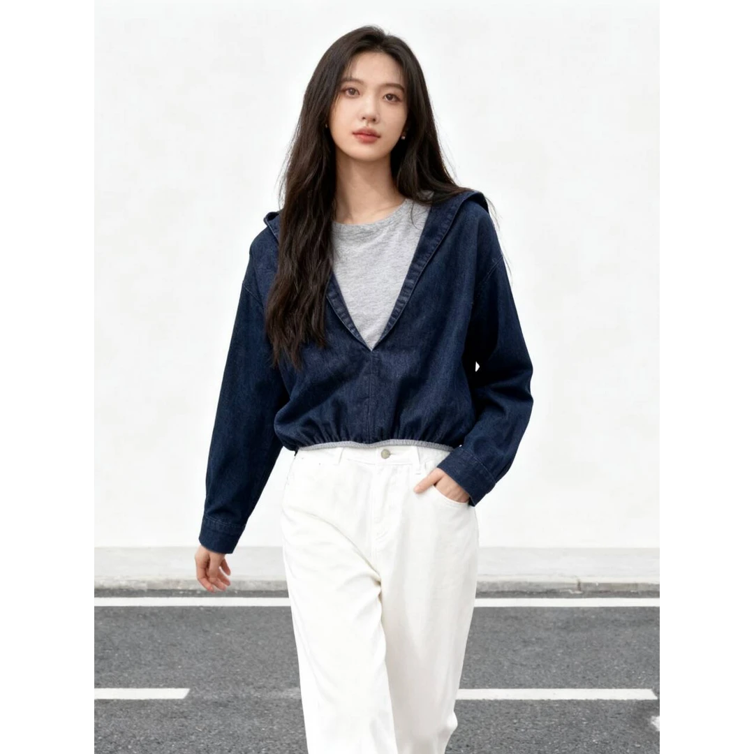 这种货闭眼收~轻奢小众设计师款高级感洋气时髦深蓝色卫衣女秋冬