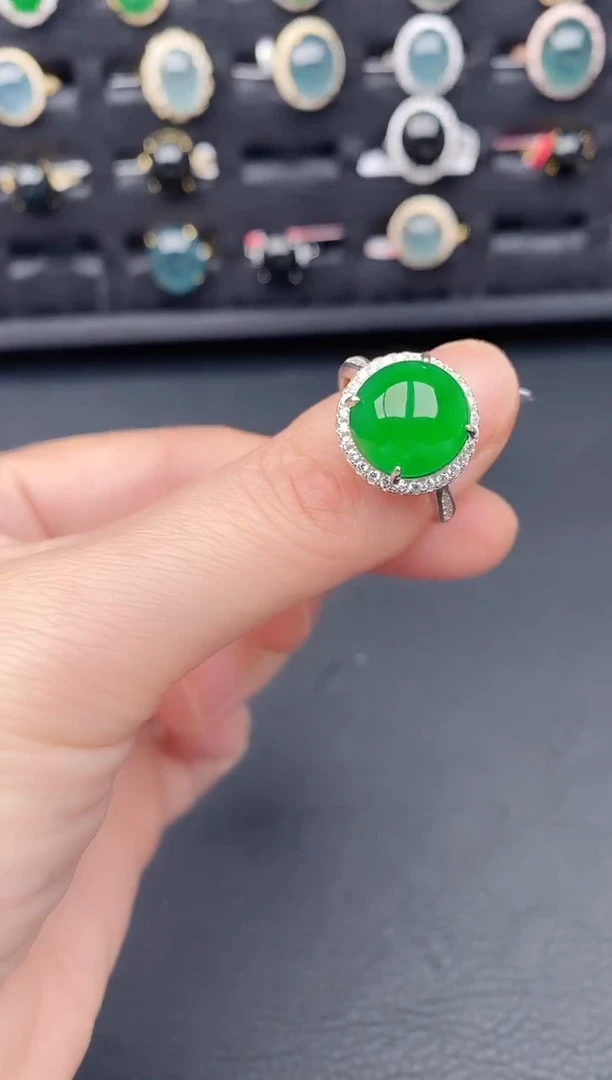 银S925镶嵌戒指翡翠天然a货翡翠65