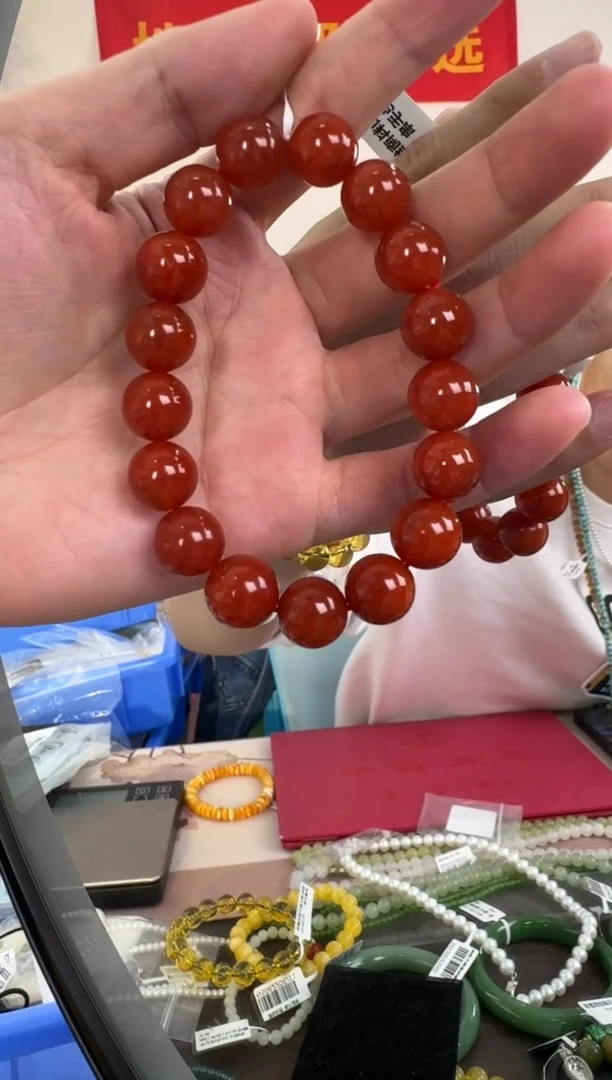 未镶嵌手串南红玛瑙约12mm保山料南红锦红色手串