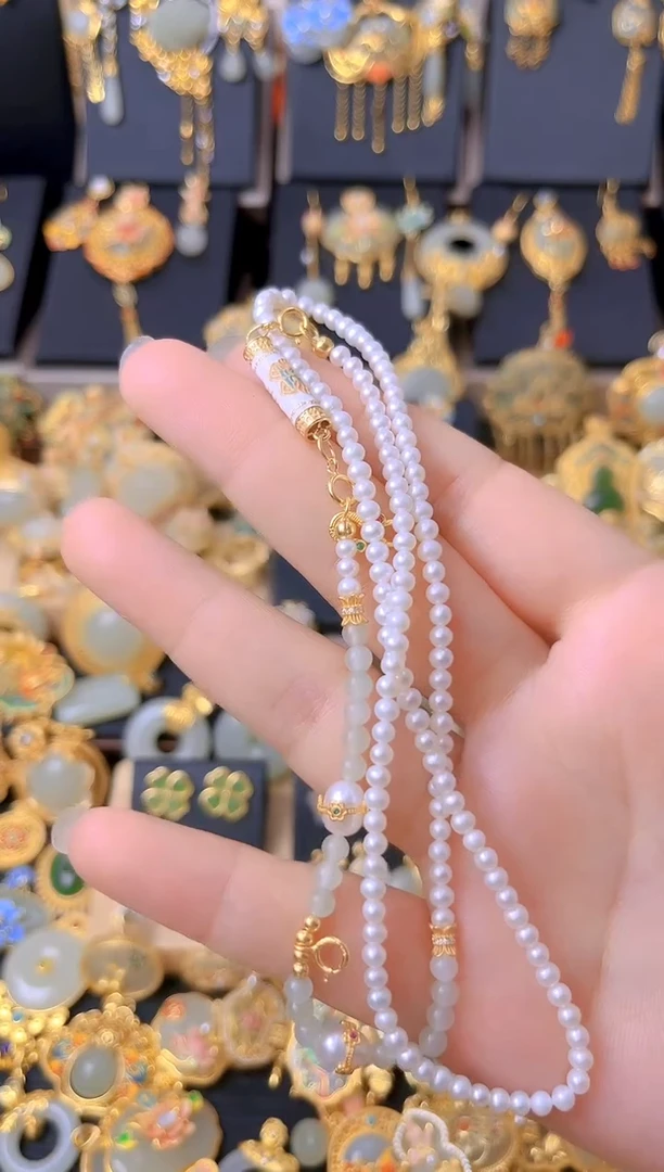 银S925镀金镶嵌手串淡水珍珠DIY手串