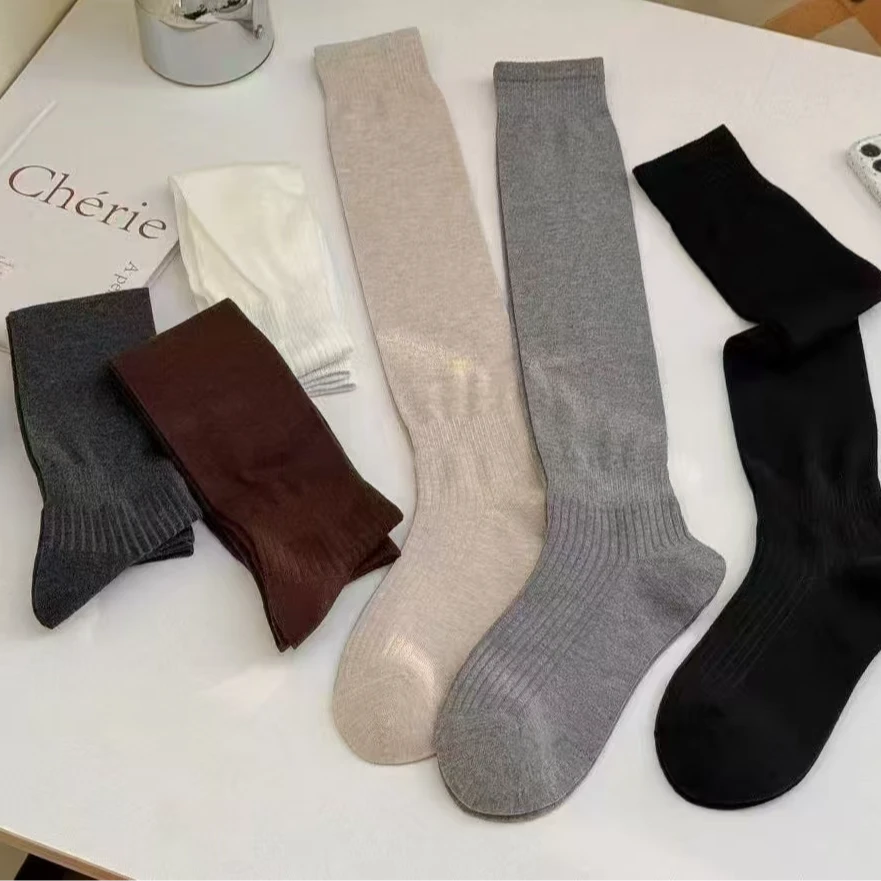 【YUE YUE】黑色堆堆袜早春新款薄款中长筒小腿袜半腿袜W992