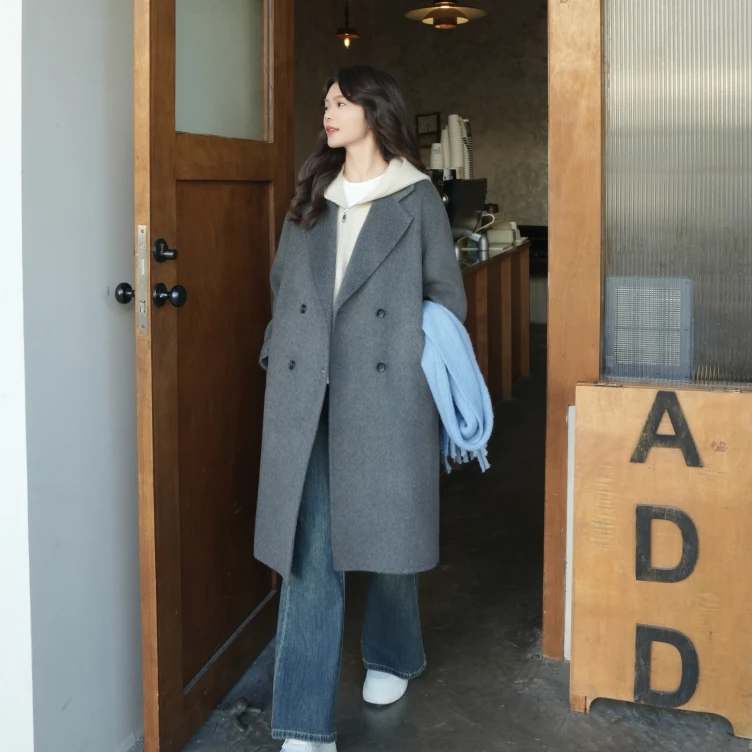伊迪卡双面毛呢羊毛大衣中长款慵懒新款百搭显瘦宽松女装秋冬上新
