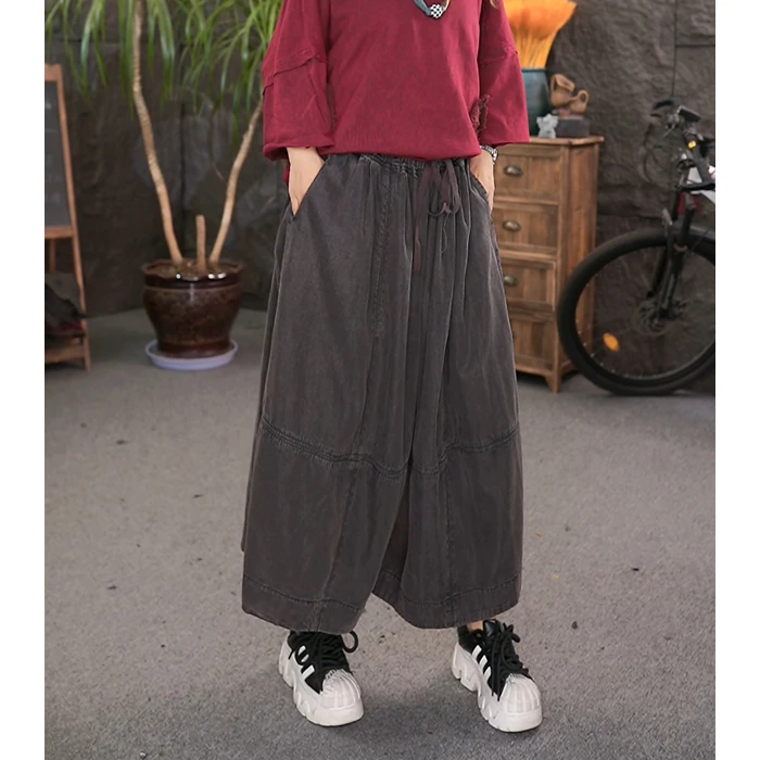 LL夏季新款复古砂洗炒彩做旧休闲宽松麻牛仔裤裙大码女