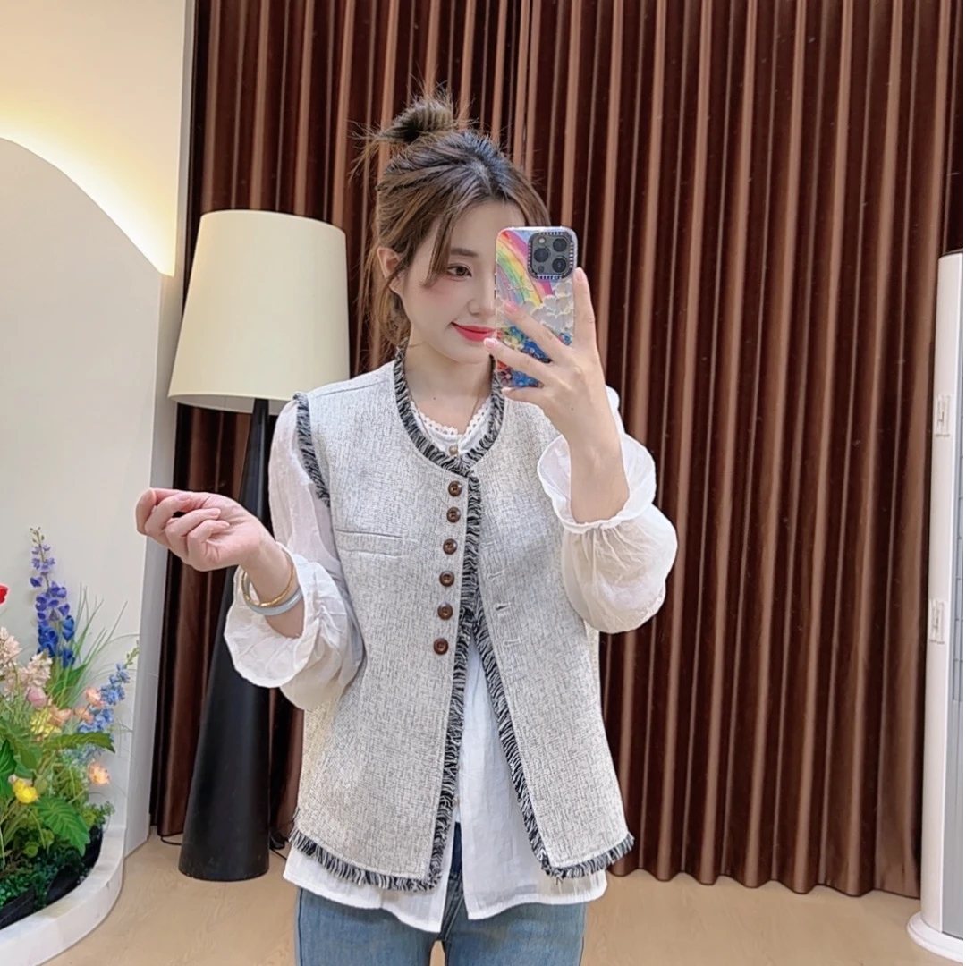 奈奈妮【叠搭之手】小香针织马甲通勤气质时尚百搭2232