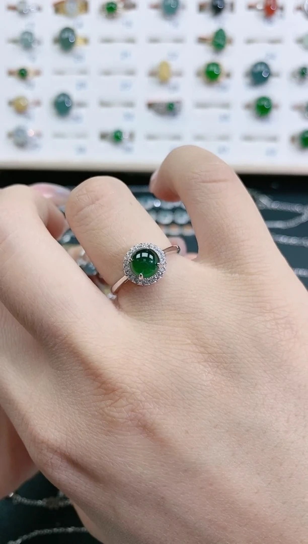 翡翠戒指银S925镶嵌天然翡翠