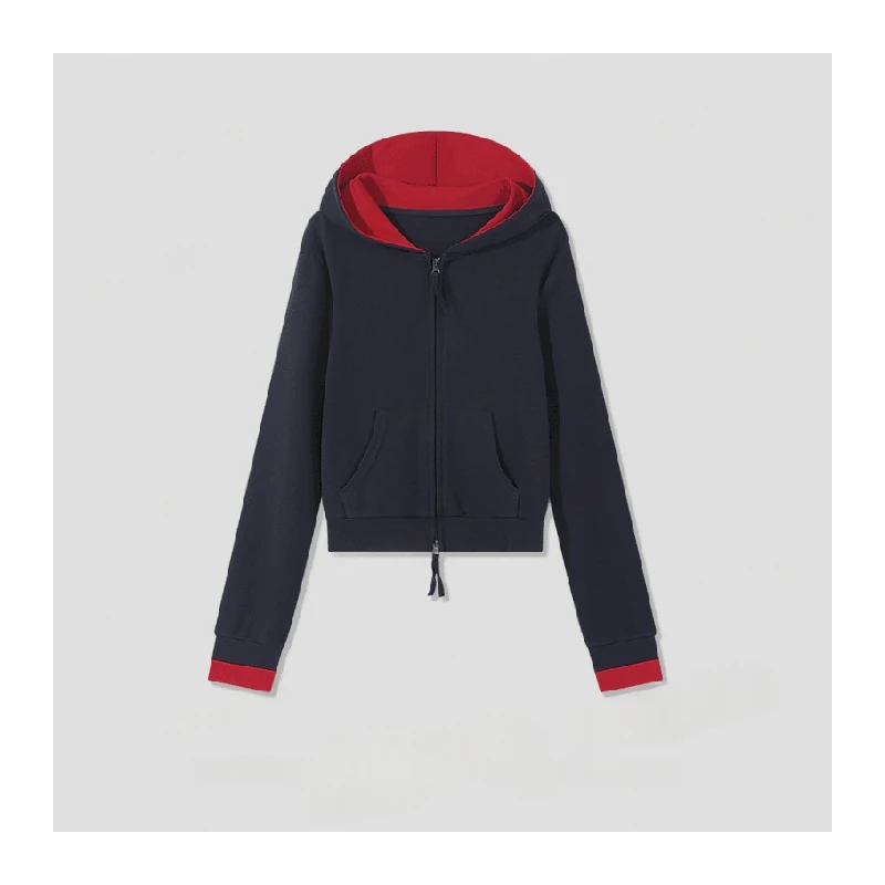 2025新款韩系拼色设计感气质显瘦连帽百搭撞色拉链卫衣LK2505937