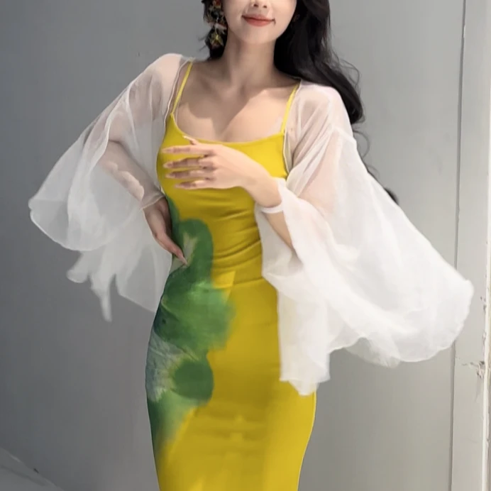 夏季宽松气质优雅女装短外套网纱开衫百搭仙气甜美风搭配吊带裙