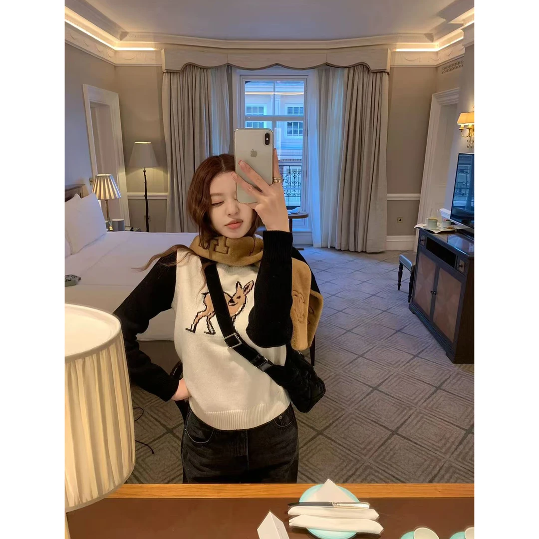 小鹿提花针织上衣 冬日氛围感Q 9910#