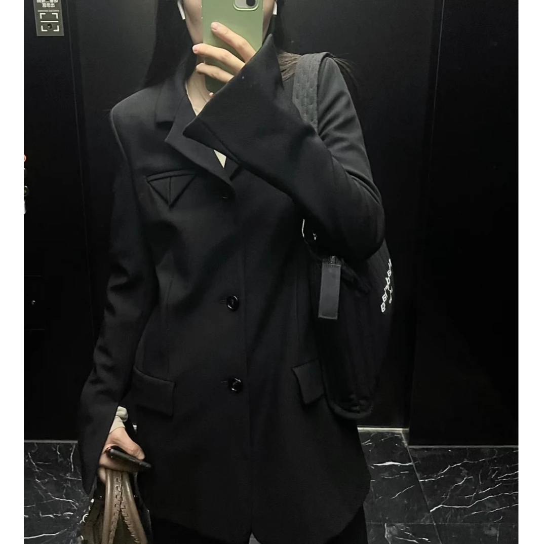 99新 BOTTEGA VENETA/葆蝶家 BV开叉三粒扣羊毛黑西装外套38码