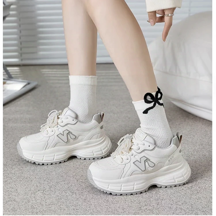 C4447  灰色  时尚厚底圆头系带女休闲运动老爹鞋