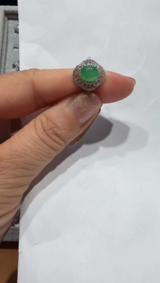 银S925镶嵌戒指翡翠缅甸A货翡翠戒指