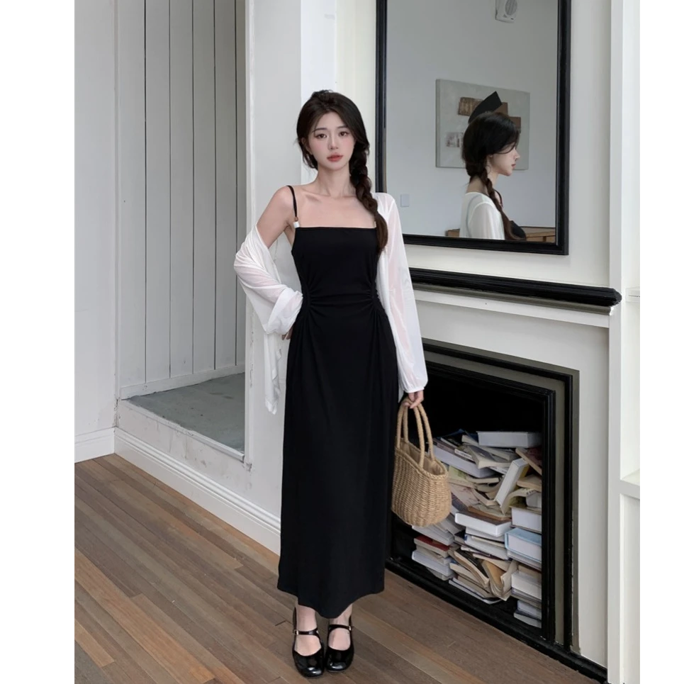 6524-夏新款微胖大码两件套显瘦连衣裙时尚法式收腰