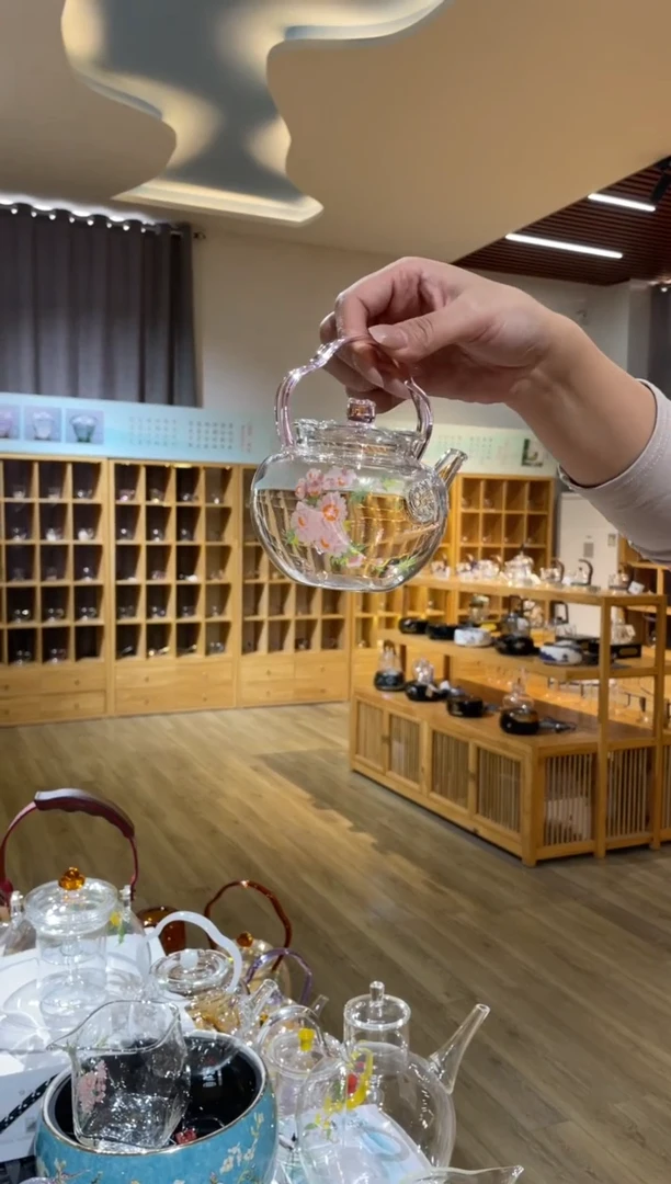 手工艺品玻璃粉把桃花铃兰小壶