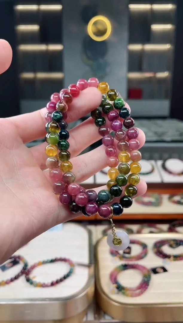 未镶嵌老矿碧玺彩虹三圈手串7mm+碧玺多样性发一条xion