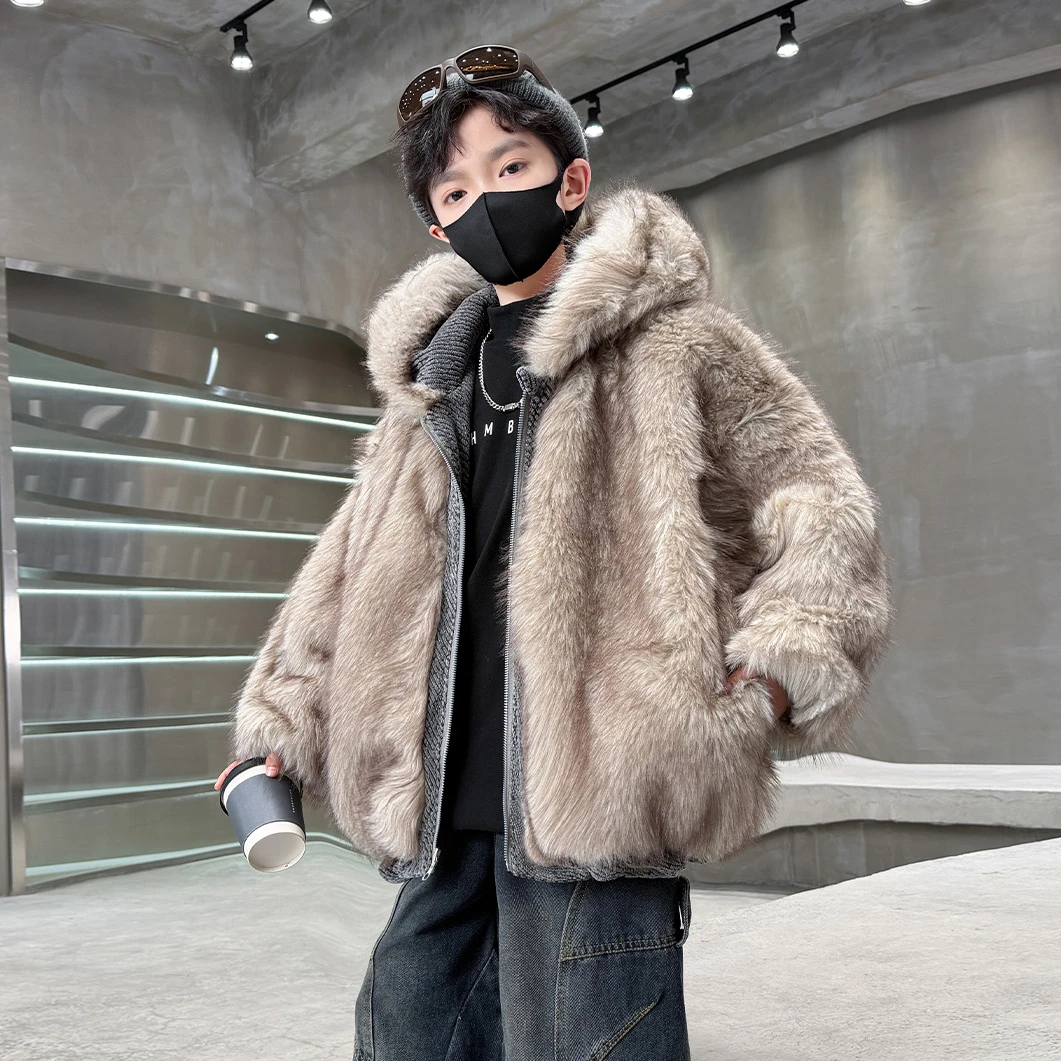 儿童装男童冬装加绒加厚外套2025新款中大童冬季皮毛一体秋冬款潮